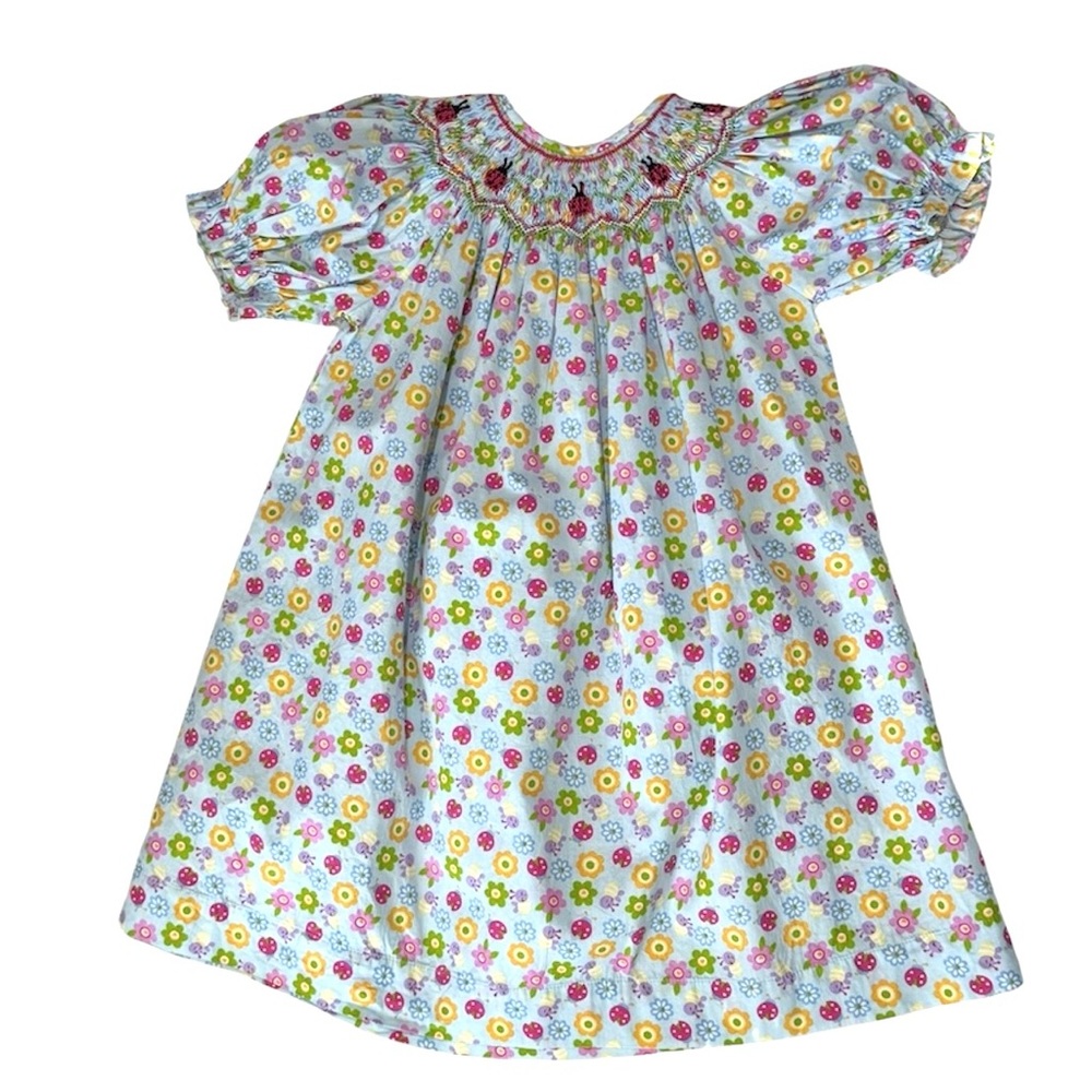 Princess Garden Ladybug Floral Smocked Dress Size  6